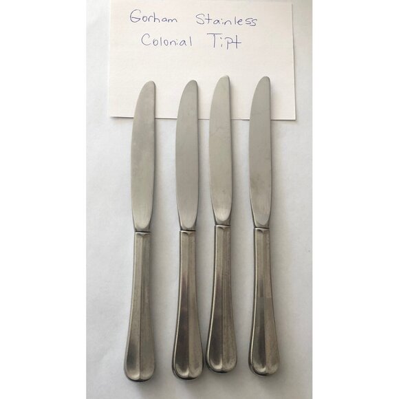Silver Gorham Stainless Satin Colonial Tipt set of 4 knives flatware Silverware - Picture 2 of 6